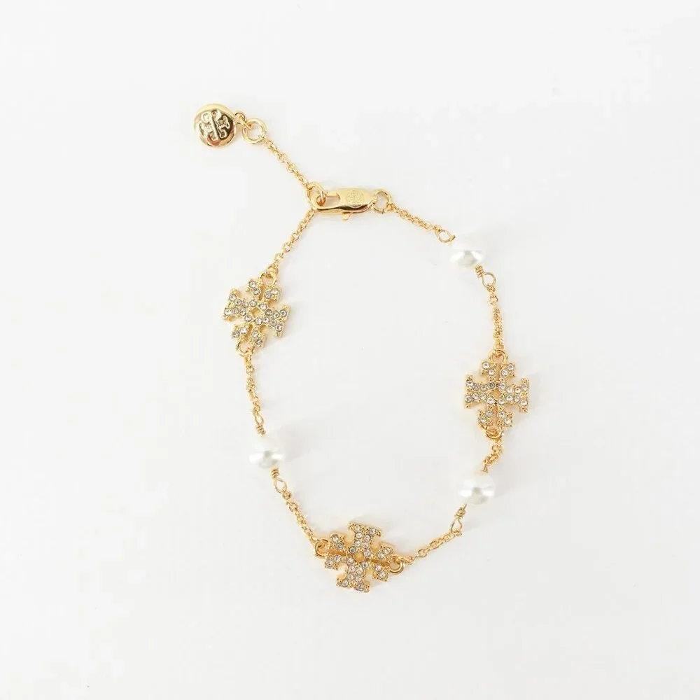 Tory Burch Gemstones and Pearl Bracelet Gold OS - Picture 1 of 16
